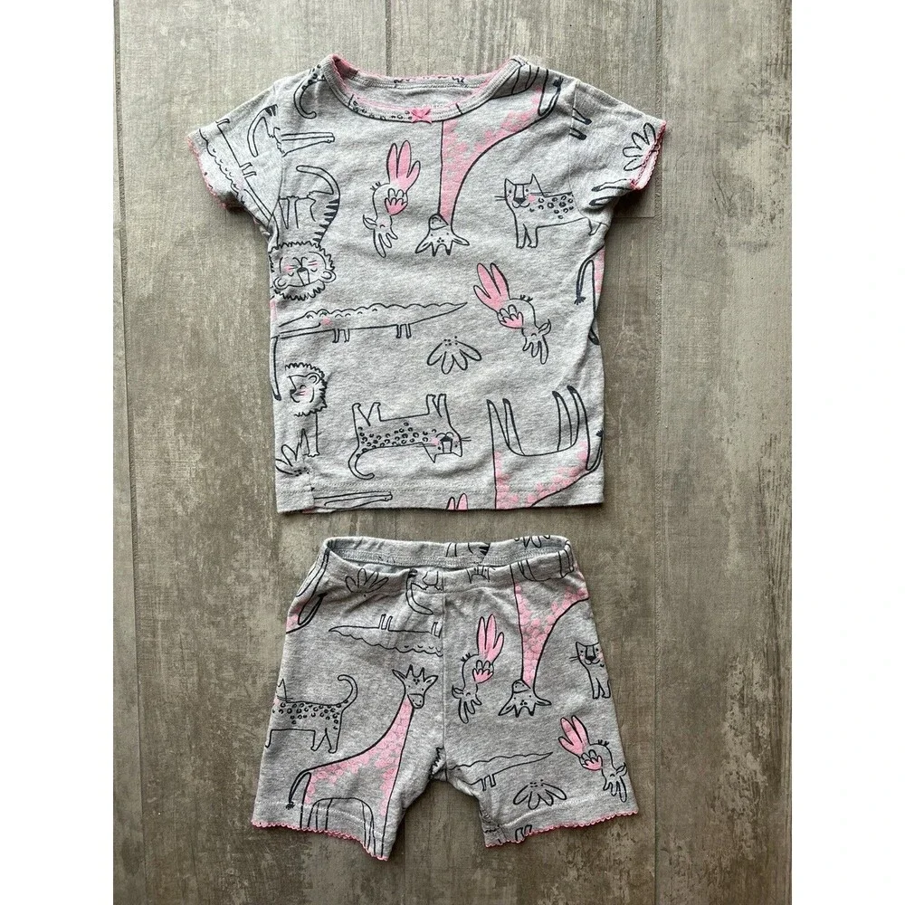 Baby Toddler Girl 2 Piece Pjs Pajama Sleep Set Cotton Zoo Animals 2T Cute